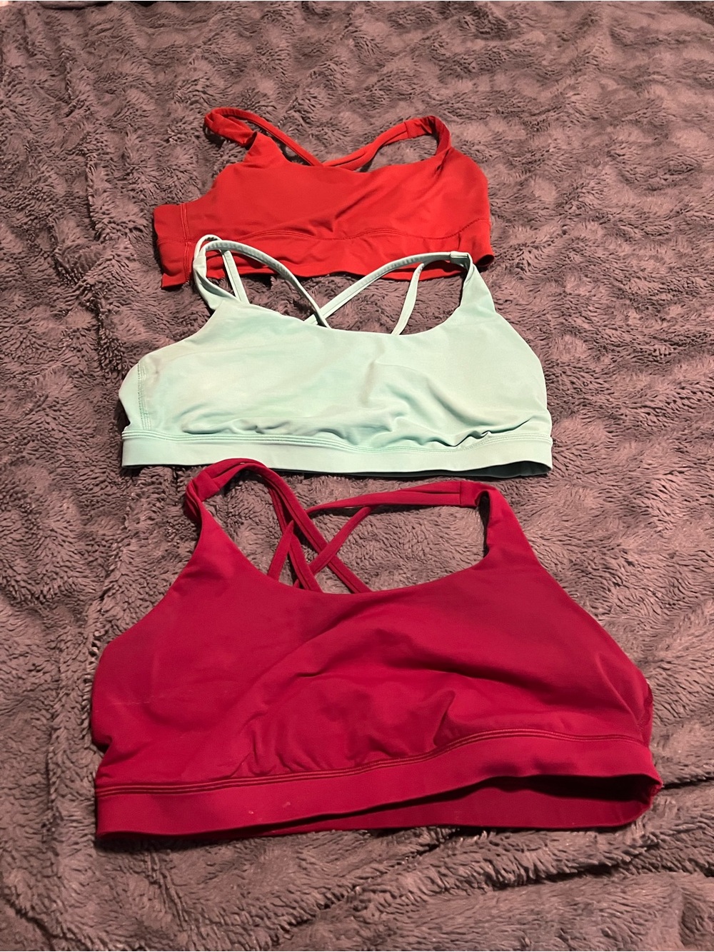 Lululemon energy bras Womenโs Cross-Back Bralette Pack - Red, Mint, Raspberry
